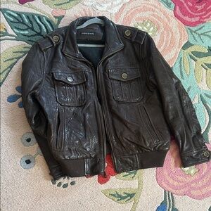 Andrew Marc Dark Brown Leather Military Jacket